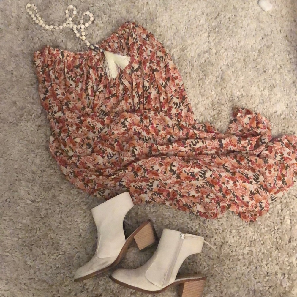 Floral pleated long skirt